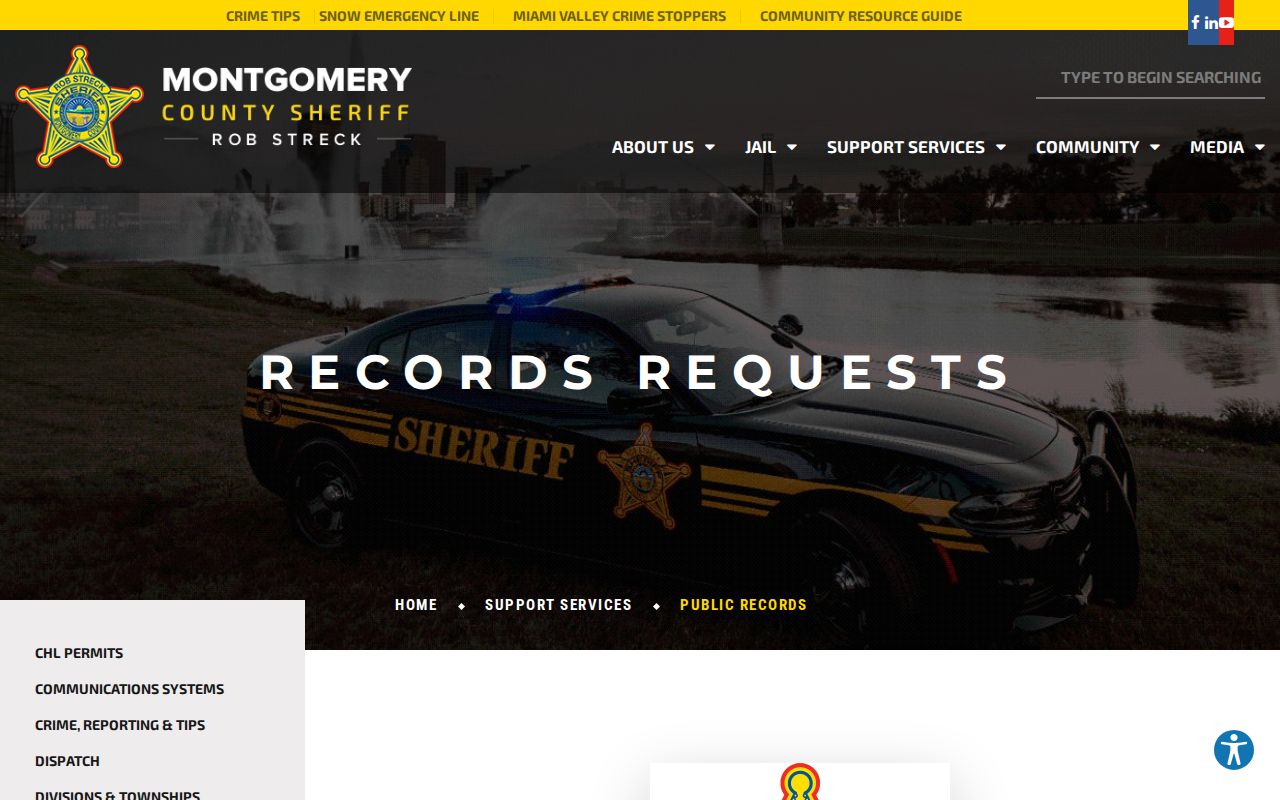 Montgomery County released inmate booking and release records request page