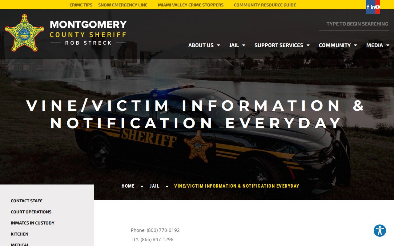 MCSO VINE access information for Montgomery County release notifications