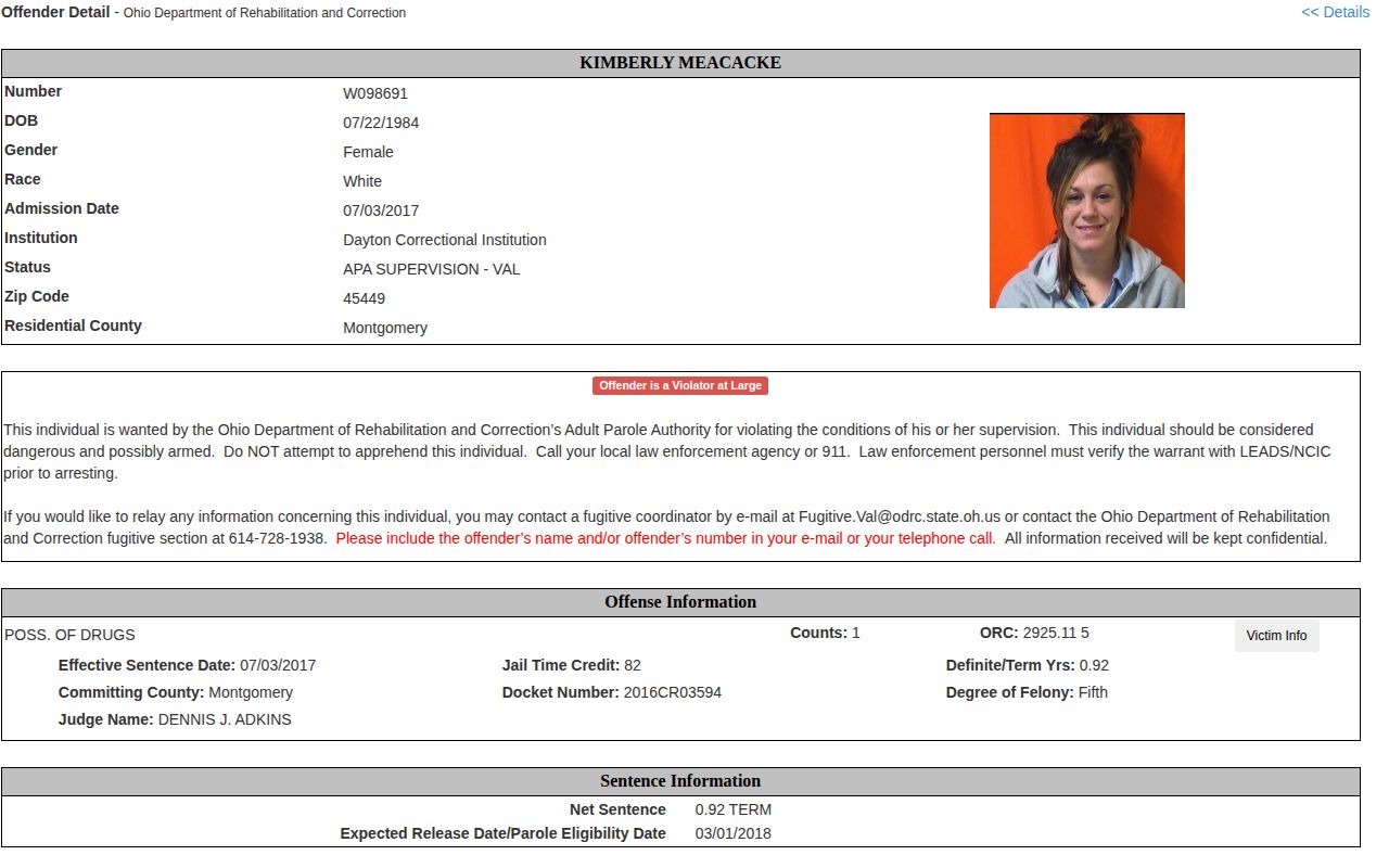 Montgomery APA status example for Dayton Correctional Institution releases