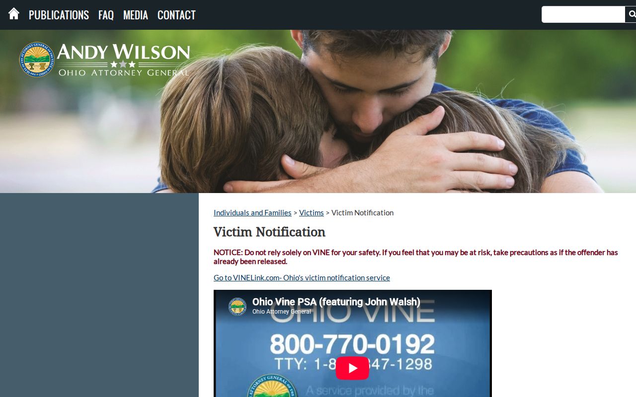 Ohio guidance for confirming Montgomery County VINE release alerts